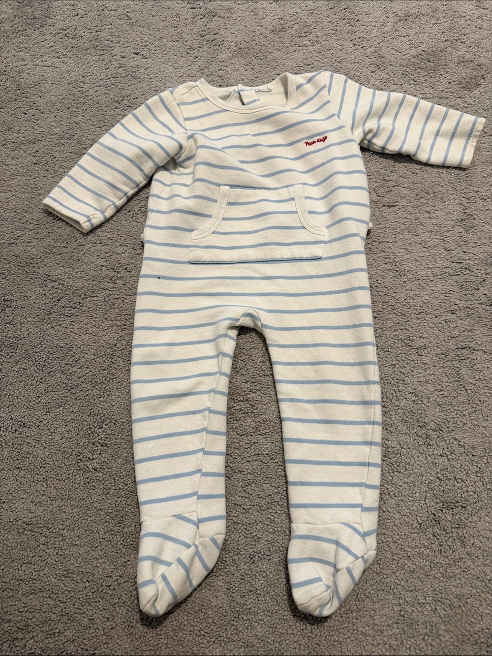 Unbranded Cream and Light Blue Striped Baby One-Piece